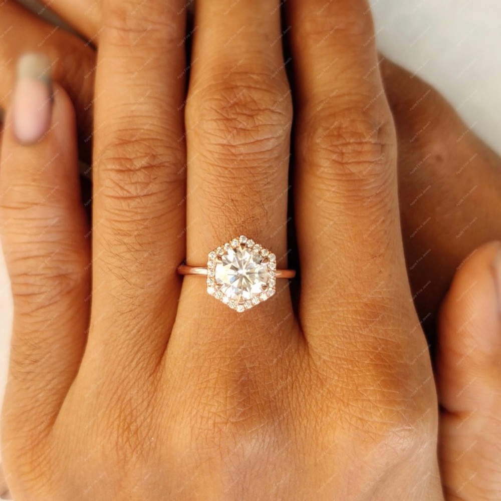 Hexagon Halo Moissanite Ring